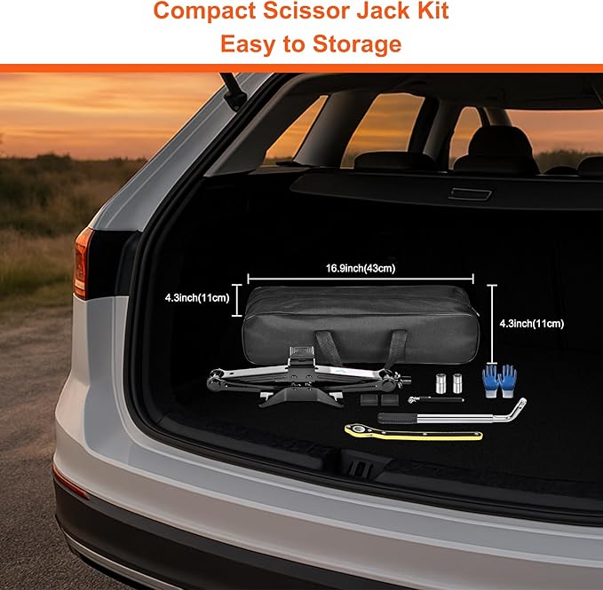 Scissor Jack, 2.5T(5512 Lbs), High-Strength Car Jack and Stand Kit with Rubber Pad, Tire Changing Kit with Ratchet Handle and Lug Wrench, Universal Vehicle Emergency Set for Various Models
