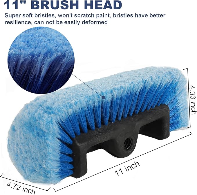 69" Car Wash Brush with Long Handle, Flow-Thru Soft Bristle Car Washing Brush with Extendable Handle and Hose Attachment for Car, RV, SUV, Truck, Boat, House Siding, Solar Panels, Blue