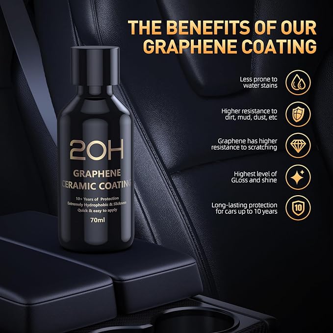 20H Advanced Graphene Ceramic Coating for Cars (70ml) - Car Detailing Kit, 10+ Years of Long Lasting Protection, Apply After Car Wash & Paint Correction, Ultra High Gloss