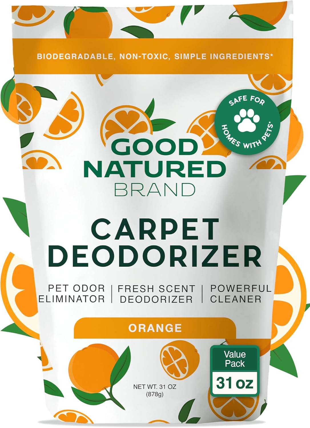 Good Natured Brand | Carpet Deodorizer & Freshener Powder | 31 oz Pet Odor Eliminator for Strong Odor & Pet Urine | Fresh Natural Sweet Orange Scent | Safe for Homes with Pets