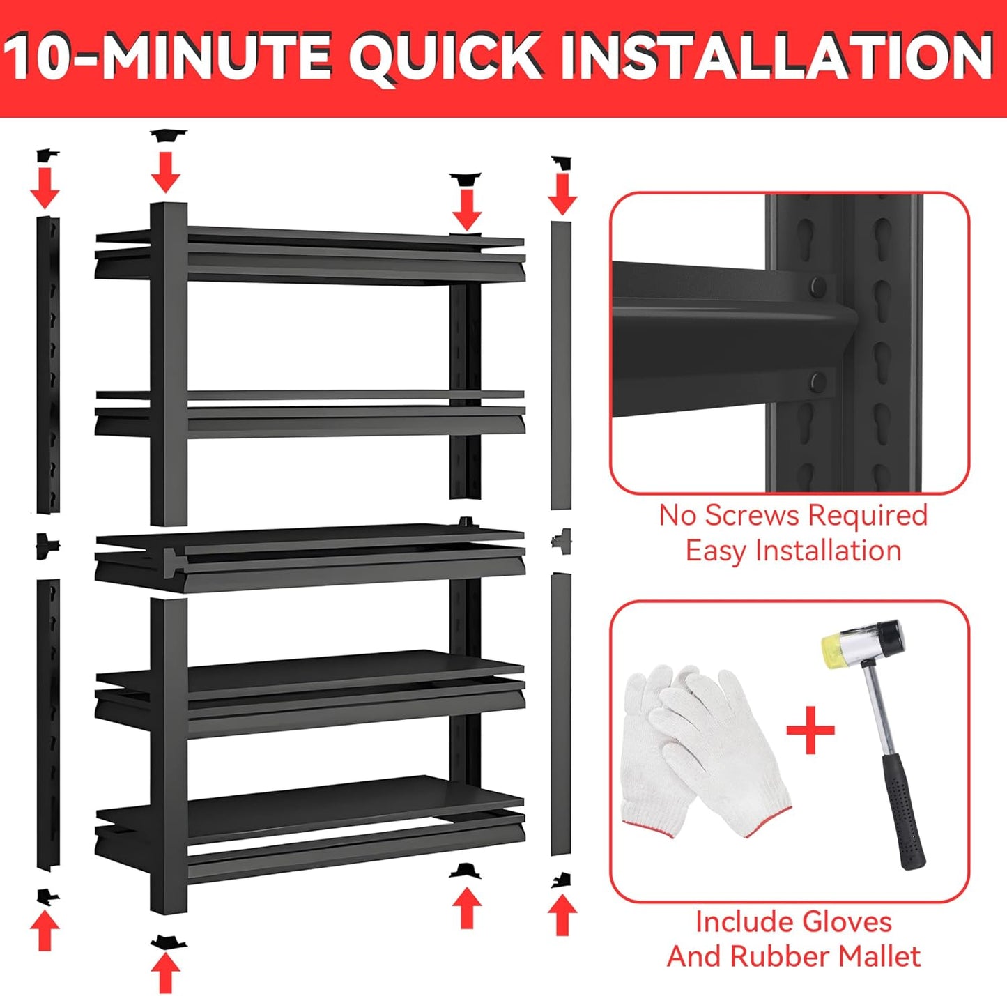 Metal Garage Shelving Unit, Heavy Duty 5-Tier Adjustable Storage Rack, Steel Shelving,2000 lbs Capacity, Industrial Shelves for Heavy Tools and Equipment (5-Tier 59" H x24 W x 14" D)