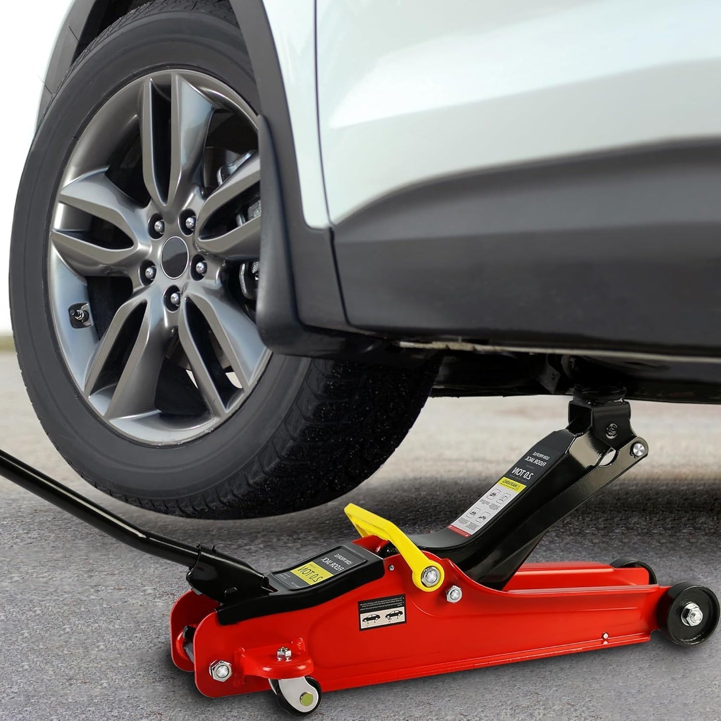 2 Ton Low Profile Floor Jack, Heavy Duty With Single Piston Quick Lift Pump, Steel Car Jack Adjustable Height 3.3"-15.2", Hydraulic Trolley 4000 LBS Capacity, Red