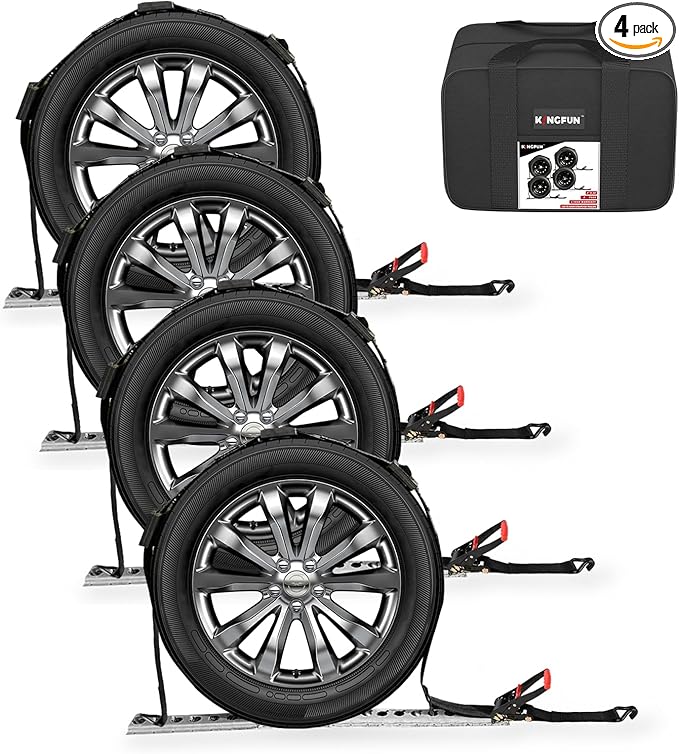 Kingfun Heavy Duty Car Tie Down Straps for Trailers 4 Pack - 2" x 120" Tire Straps with 10,000 lbs Break Strength, Secure Wheel Strap for Car Hauler, Truck, SUV, and Utility Trailers