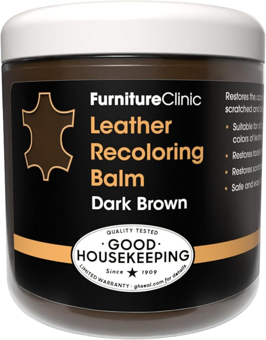 The Original Leather Recoloring Balm by Furniture Clinic - Dark Brown Leather Dye for Furniture, Couches & Car Seats - Restore Scratched, Faded, & Damaged Surfaces