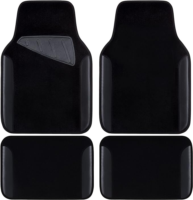 CAR PASS Waterproof Universal Fit Car Floor Mats, Faux Leather Car Carpet Mats, Black Car Mats with Anti-Slip Nibbs Backing & Driver Heel Pad Fit for SUV,Vans,sedans, Trucks,Set of 4pcs(All Black)