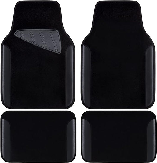 CAR PASS Waterproof Universal Fit Car Floor Mats, Faux Leather Car Carpet Mats, Black Car Mats with Anti-Slip Nibbs Backing & Driver Heel Pad Fit for SUV,Vans,sedans, Trucks,Set of 4pcs(All Black)
