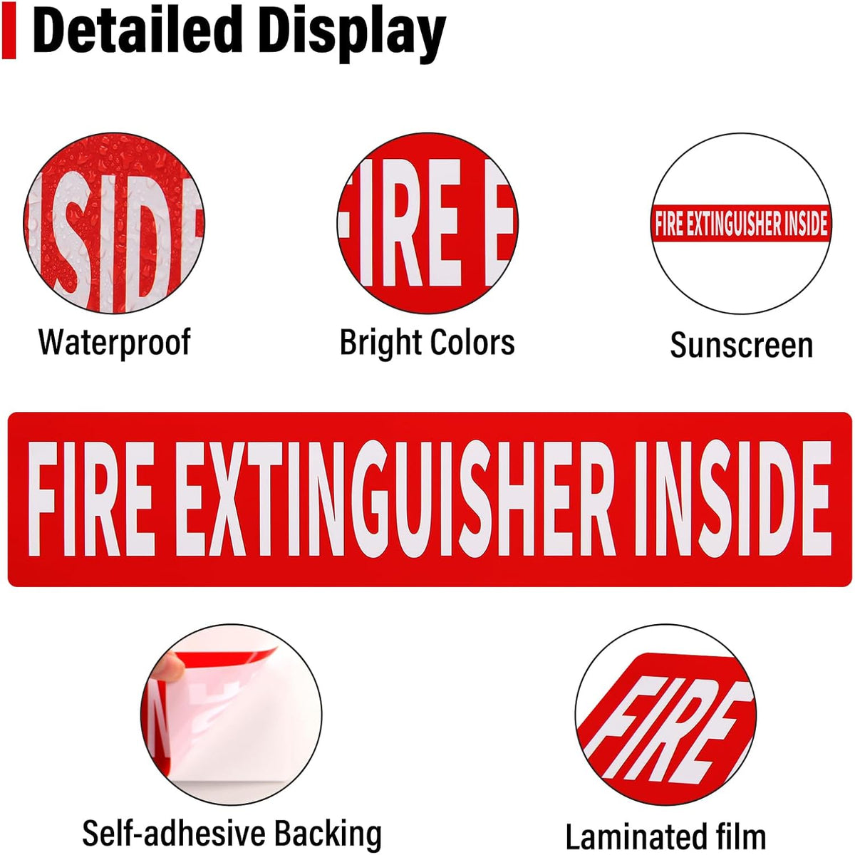 Madrigal Fire Extinguisher Inside Sticker Sign,4Pack 12x2.5" Self-Adhesive Vinyl, Weatherproof & UV Protected for Cars, Trailers, Rv's, Trucks and Vehicles, Red on White