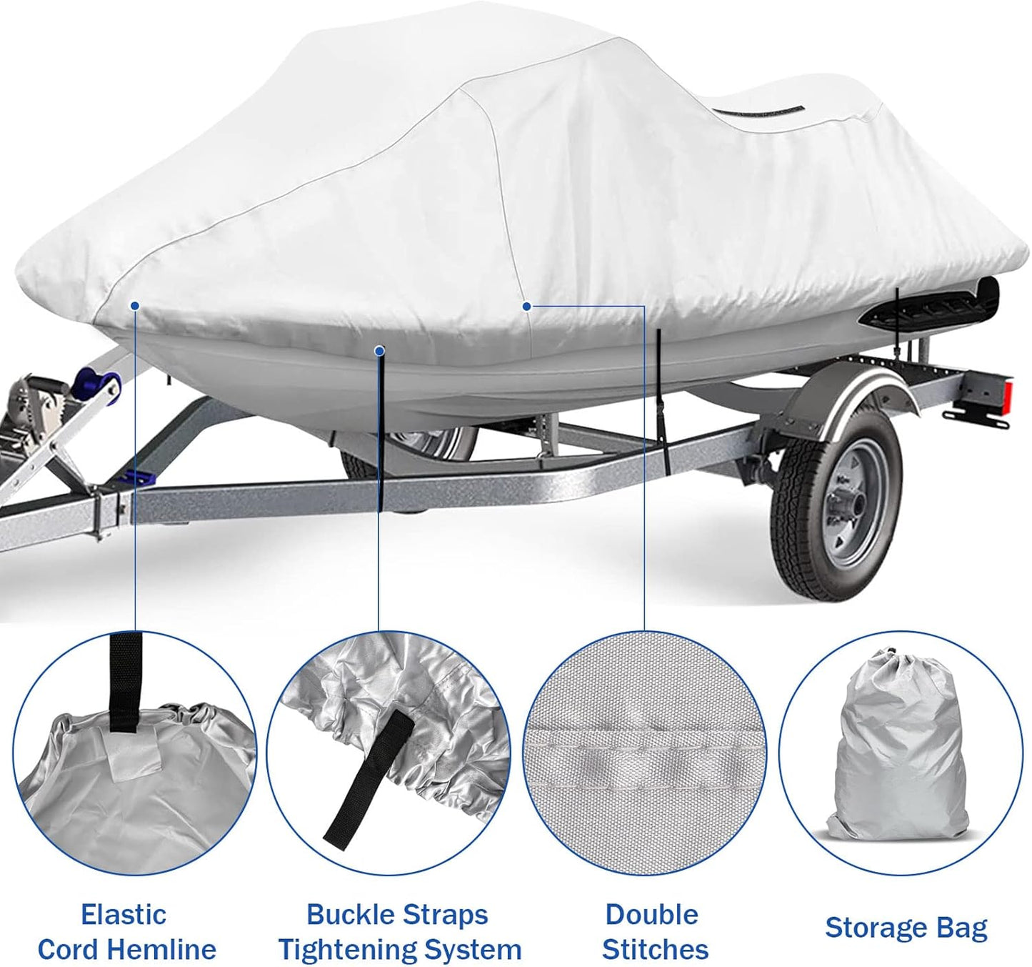 iCOVER Jet Ski Cover- Water Proof Heavy Duty Trailerable Personal Watercraft Covers for Seadoo Kawasaki Yamaha Wave Runner, Fits PWC Models Up to 145in Long
