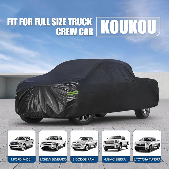 KouKou Truck Cover Waterproof All Weather, 7 Layers Heavy Duty Pickup Truck Cover Outdoor Length from 214 to 220 inches,Universal Fit Chevrolet Colorado, Dodge Dakota, Toyota Tacoma ect.