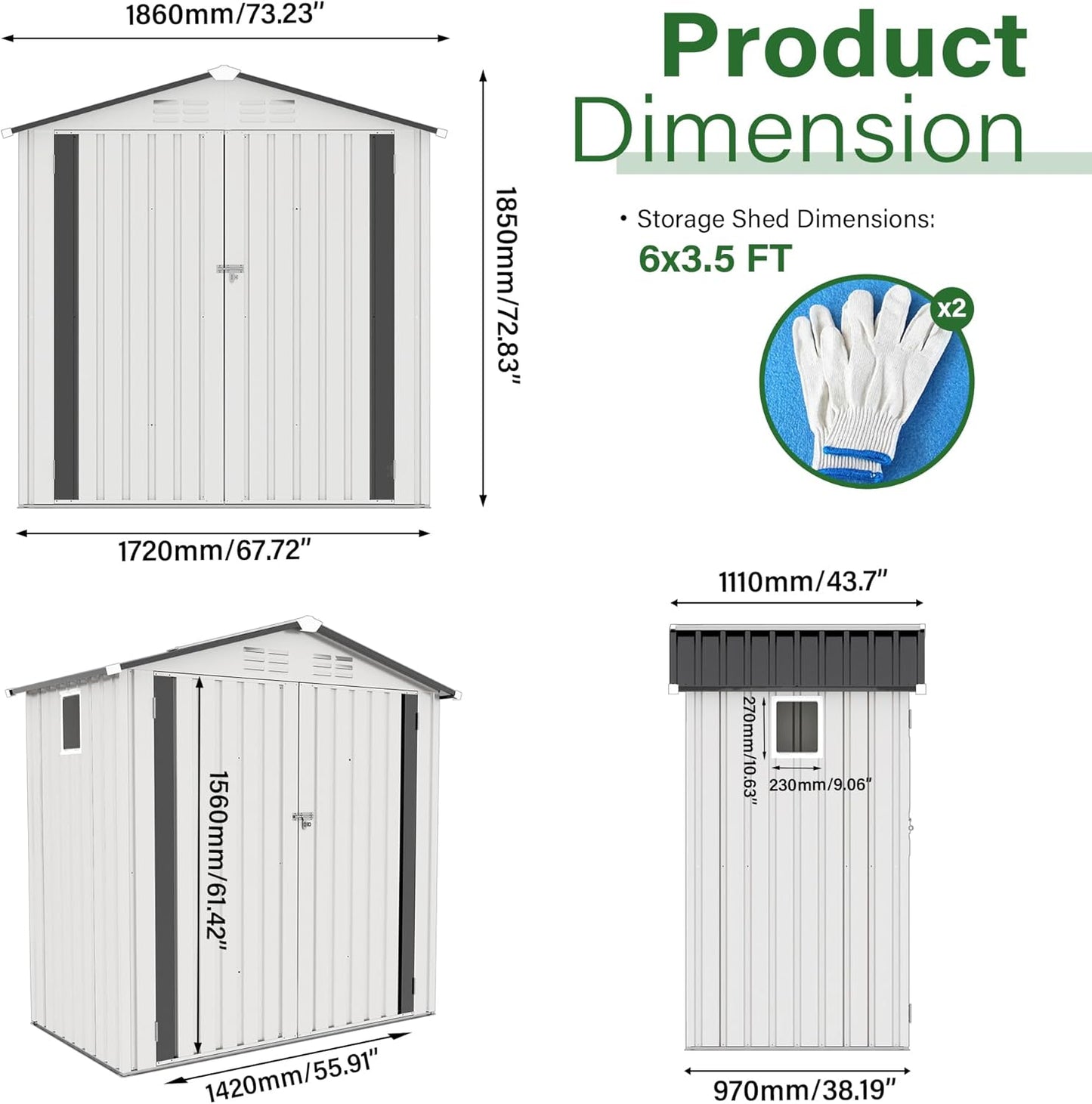 ARMSET 6x3.5 FT Metal Outdoor Storage Shed for Patio & Backyard - Waterproof Small Shed, Lockable Tool Shed with Clear Window, Galvanized Steel Garden Storage Cabinet for Tools and Bikes