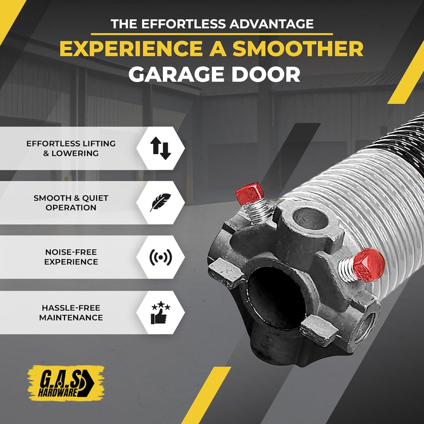 Garage Door Torsion Spring 295x2x49 Torsion Spring for Right Side of Garage Door with 1" Steel Bearing, Gloves, and Winding Bars Precision E-Coating 5-Year Warranty Minimum 30,000 Cycles (Black Cone)