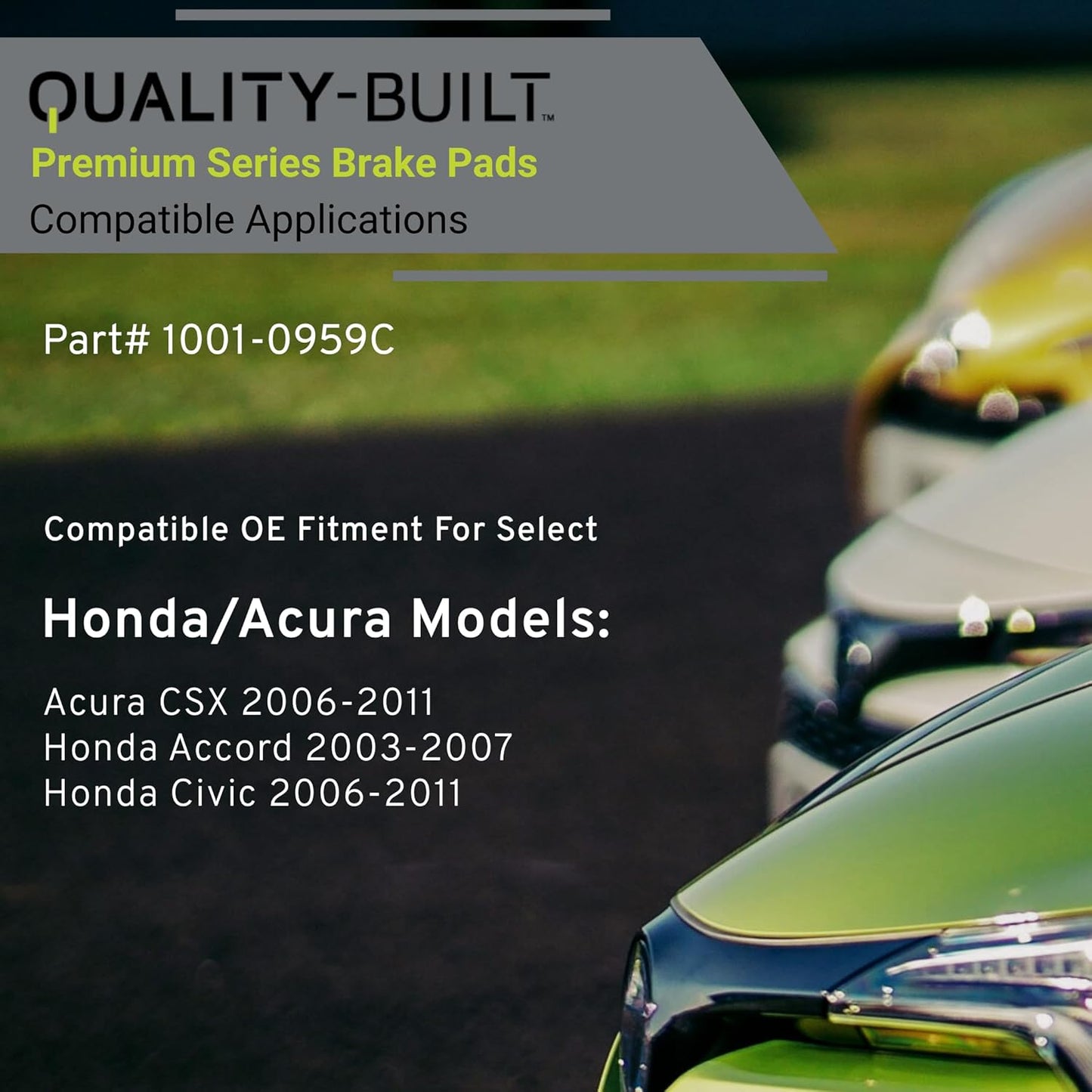 Premium Ceramic Front Brake Pads (1001-0959C) Compatible with Acura CSX 2006-2011, Honda Accord 2003-2007, Honda Civic 2006-2011