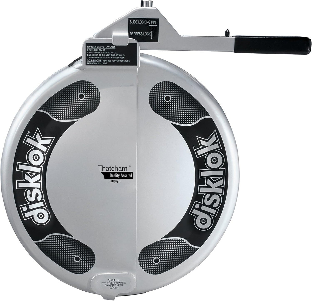 Security Device - Steering Wheel Lock - Full Cover - Silver - Thatcham Approved (Small, 13.7in - 15.3in)