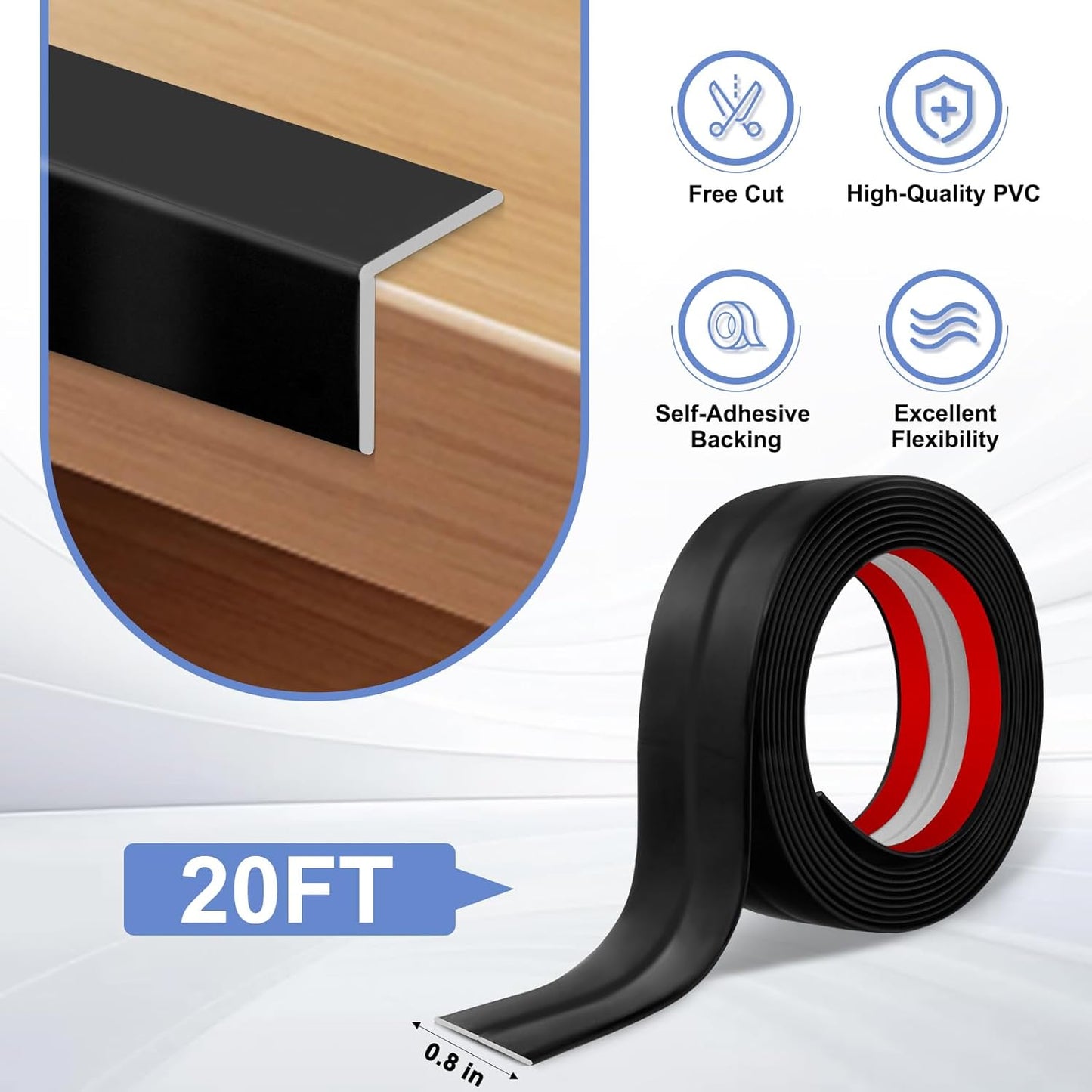 Wall Corner Protector Moulding Trim Peel and Stick Wall Corner Guards Trim Flexible Self Adhesive Edge Protector Moulding, 0.8 in x 20 Ft, Black