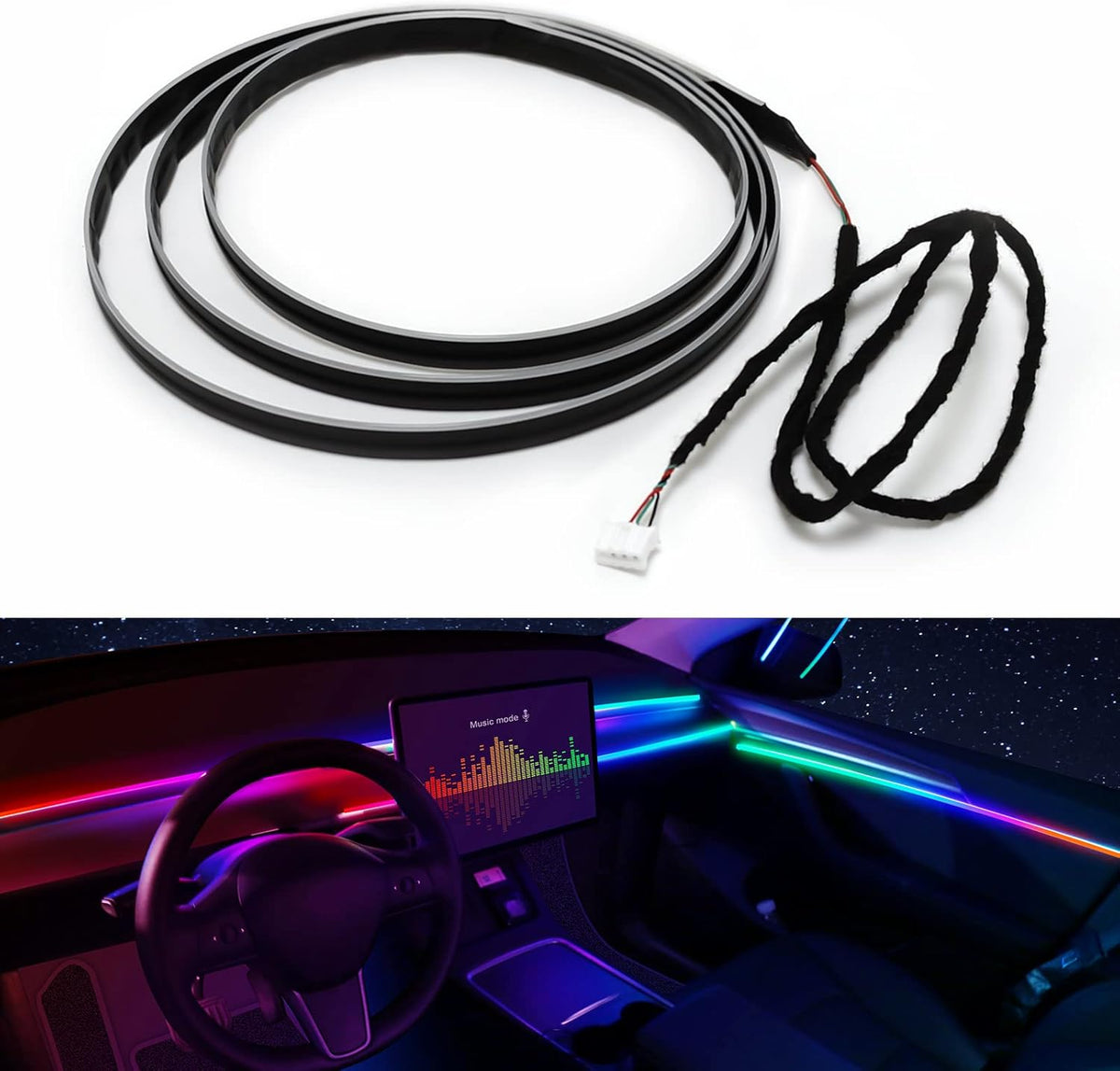 Dreamcolor Acrylic Interior Car LED Strip Light 14-inch, which fit for dreamcolor Main Controller Connects and sub-Controller kit (not Including), Not Applicable dreamcolor 5 in 1(Single Controller)