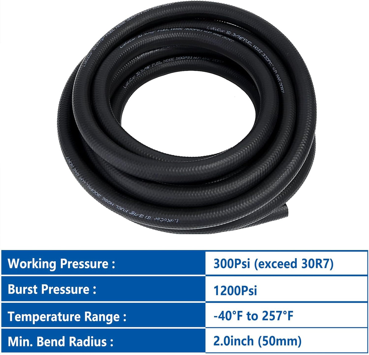 LokoCar Rubber Fuel Hose Line Push Lock 3/16" ID SAE 30R7 NBR 25ft 300PSI Black