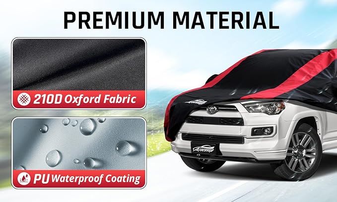 Toyota 4Runner Car Cover Waterproof All Weather with Red Strip Design, Custom Fit for Toyota 4Runner 2003–2025, 4Runner Accessory with Door Zipper & Windproof Straps