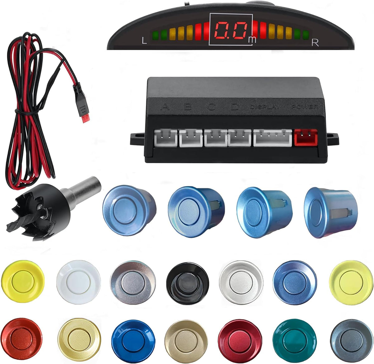 Car Reverse Backup Parking Sensor Radar System kit The LED Display with 3 Colors can Both Shows Distance Data and warn You with beep Sound Adjustable Volume Compact and Easy to Install Light Blue