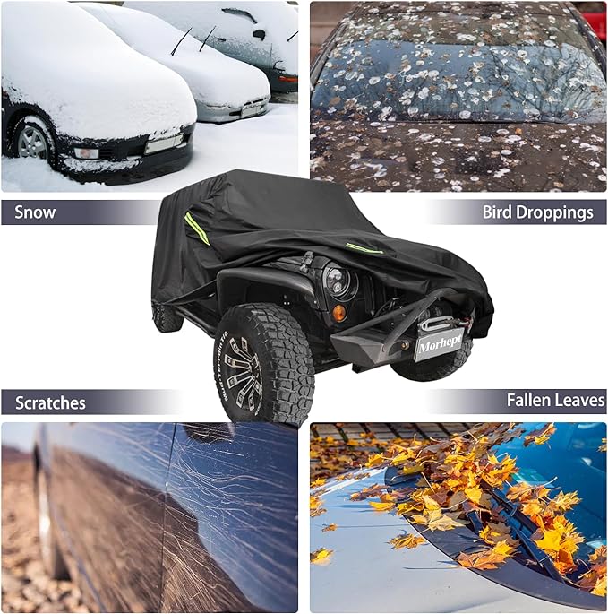 Waterproof Cover for Jeep Wrangler JK JL CJ YJ TJ 2 Door 1987-2023 Outdoor Sun Rain Wind Snow Protection Dustproof Covers with Driver Door Zipper Black