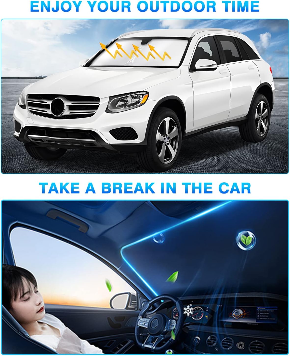 KUST Windshield Sun Shade for 2016–2022 Mercedes-Benz GLC 300 Window Shade Sun Visor Cover Foldable Blocks UV Rays Keep Your Car Cooler