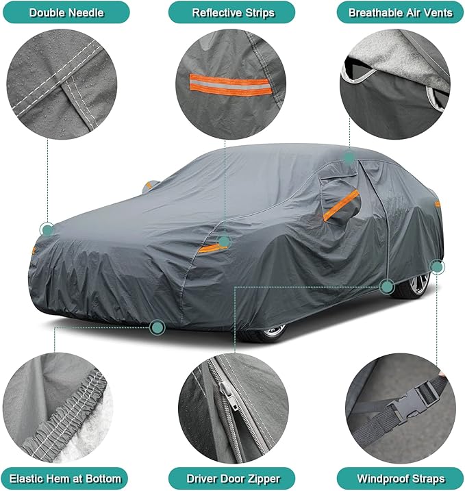 Premium Car Cover Custom Fit Jeep Grand Cherokee (2010-2025), 16 Layers Heavy Duty Car Cover Waterproof All Weather with Zipper Door for Sun Rain Snow Dust Uv Protection