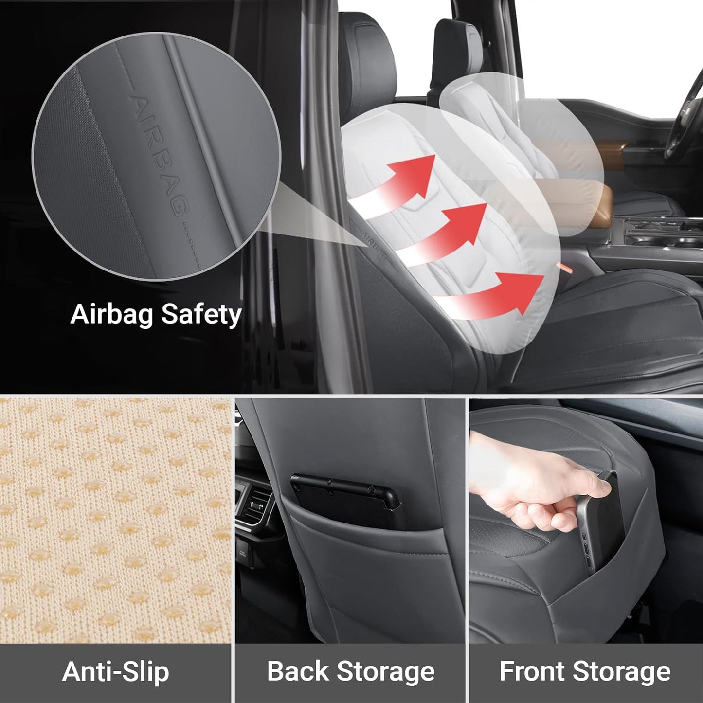 Coverland Custom Car Seat Covers Compatible with Silverado 2500HD, Maverick, Frontier - Premium Leather Non-Slip Memory Foam Waterproof Protector Front Seat-Dark Gray [See Size Chart-Size A40]