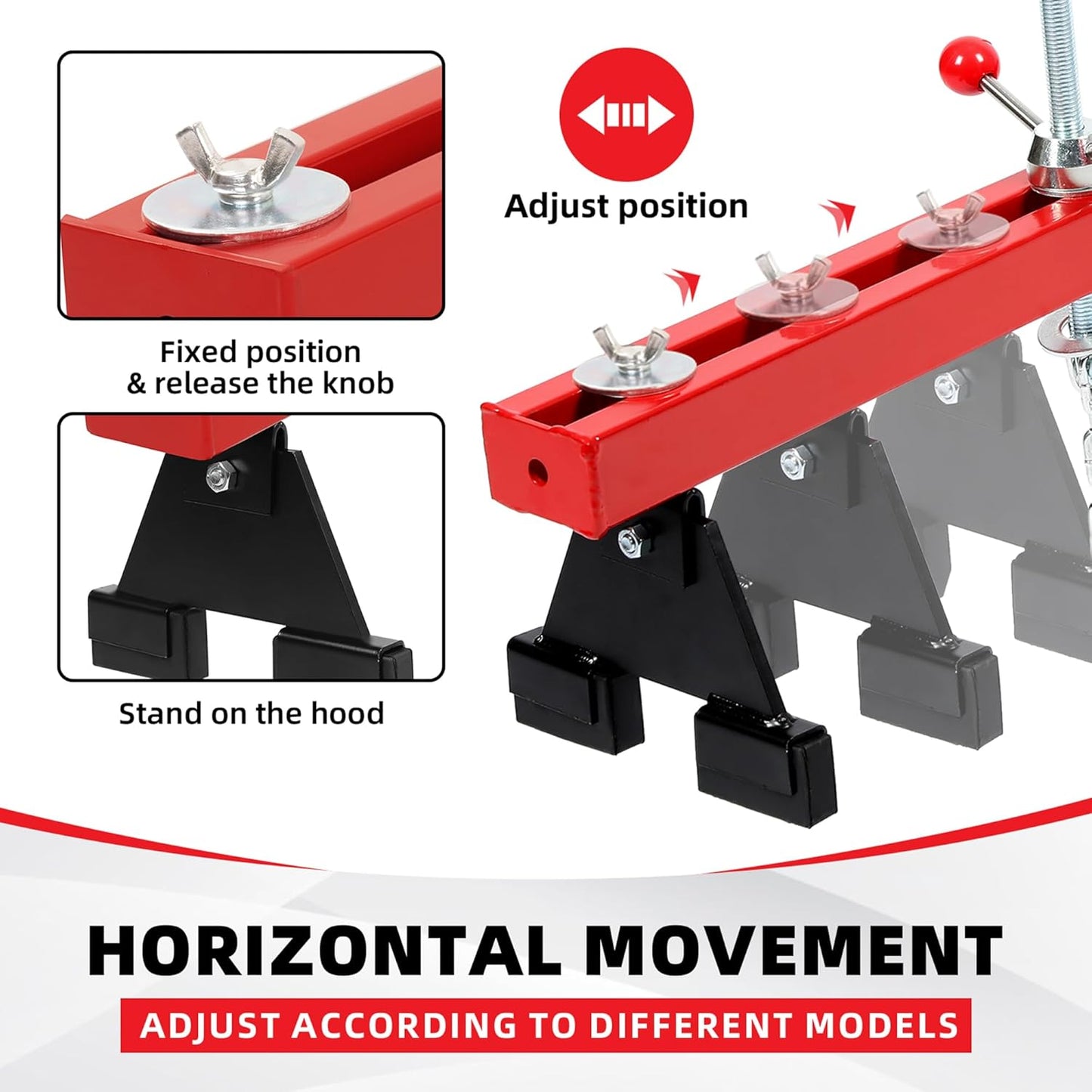 KUAFU Engine Support Bar 1100lbs Capacity Motor Transverse Bar with 2 Points Lift Holder Dual Hook Cross Hoist Engine Hoist for Home Garages & Auto Repair Shop