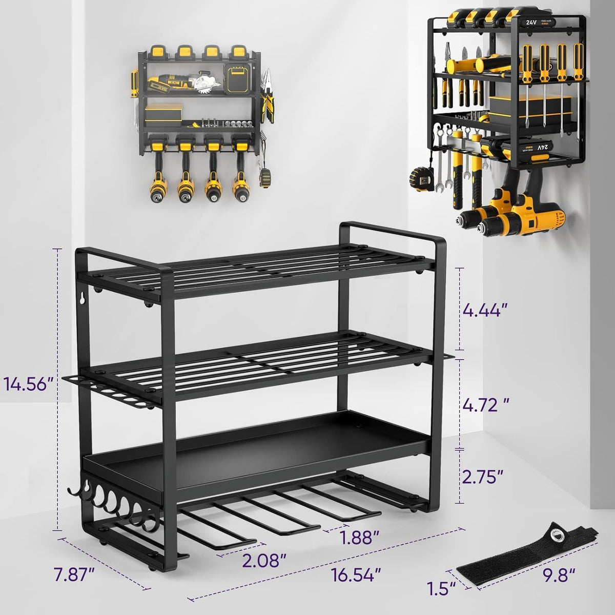 Power Tool Organizer Wall Mount, Heavy Duty Drill Holder, Garage Tool Organizer and Storage, Suitable Tool Rack for Tool Room, Workshop, Garage, Utility Storage Rack for Cordless Drill