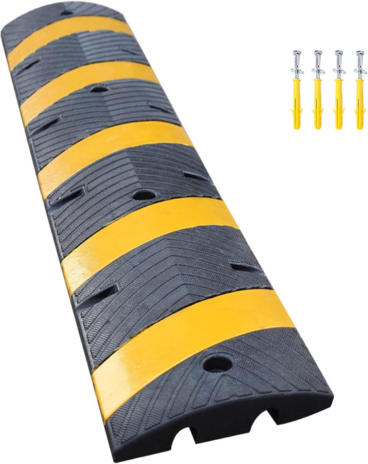 Orangestar 6Ft Rubber Speed Bump, 2 Channel Heavy Duty Speed Hump Cable Protector Ramp with 8 Bolts for Asphalt Concrete Driveway Gravel 72x11.8x1.8 inch(L x W x H) 1-Pack
