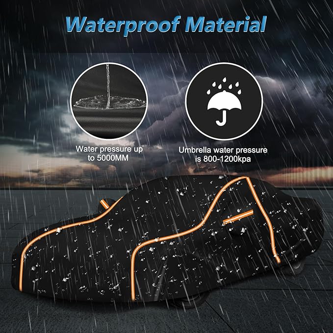 Car Cover for Chevy Camaro 1982-2002, Waterproof 210D Oxford Cloth and Cotton Cover Outdoor Full Car Covers with Zipper Windproof Heavy Duty All Weather with Wind, Sun, UV and Dust Protectio