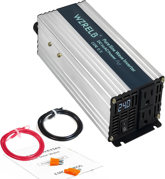 WZRELB 800W Pure Sine Wave Inverter 24V DC to 110V 120V AC,Car Power Inverter with Dual AC Outlets, LED Display,Off-Grid Portable Power Converter for Home, RV, Truck, Camping