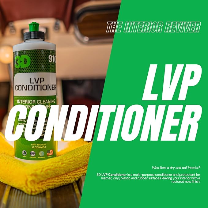3D Leather, Vinyl & Plastic Conditioner | Restores, Conditions & Protects Car Interiors | Non-Greasy UV Protection for Seats, Steering Wheels, & Trim |16 oz