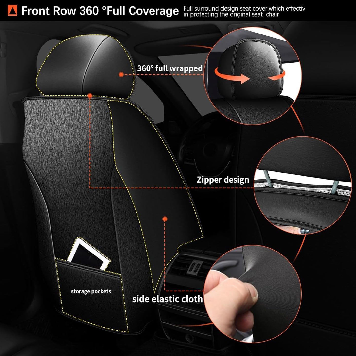 Seat Covers for Toyota Camry 2012-2023 2024 Full Set 5 Seats - Leather Ice Silk Car Seat Covers Protector Breathable (Black)