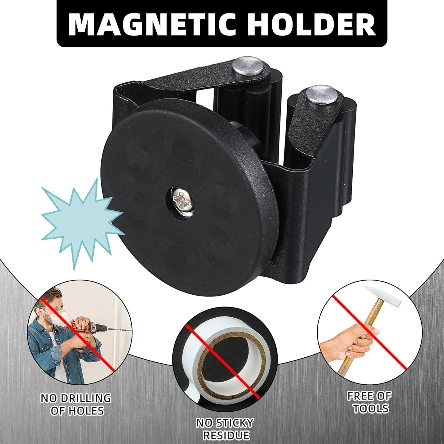 20 Pcs Magnetic Mop Broom Holder Movable Magnetic Broom Holder Rack, Anti Slip Wall Mounted Utility for Cleaning Tools, Garage, Kitchen, Laundry, Garden (Black)