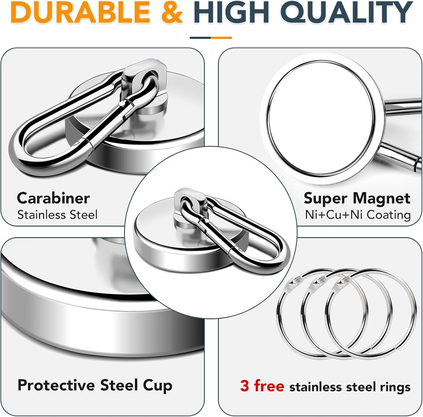 MIKEDE Strong Magnetic Hooks, Heavy Duty 110LBS+ Swivel Neodymium Magnets with Carabiner Hook, Hooks for Hanging, Curtain, Home, Workplace - 6 Pack