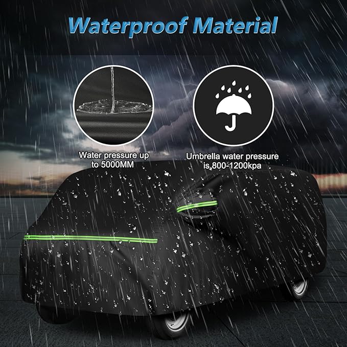 Waterproof Car Covers for 1961-1974 Falcon Club Wagon E-100,Econoline E-100 Van,420D Oxford Cloth Sun Heat Protection Outdoor Full Covers with Driver Side Zipper Windproof Heavy Duty All Weather