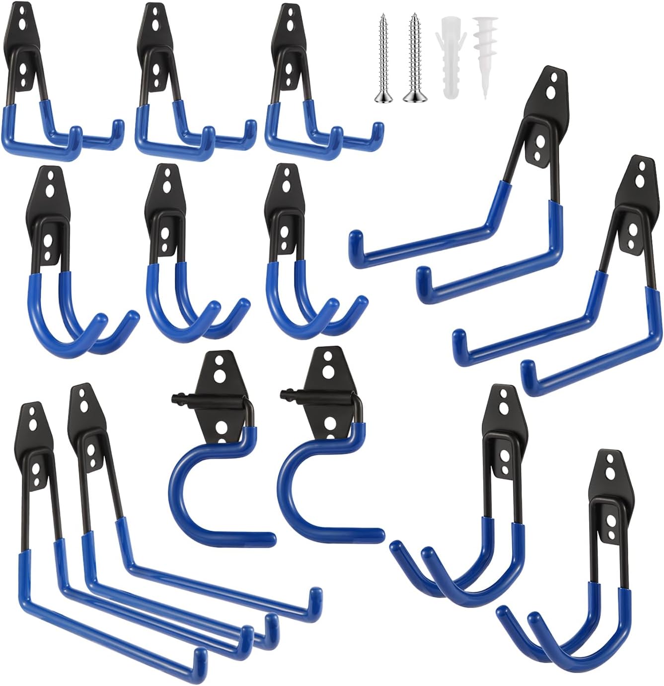 Steel Garage Hooks Wall Tool Organizer, 14 Pack Garage Storage Hook Heavy Duty Utility Storage Hangers Blue for Ladders, Ropes, Garden Tools