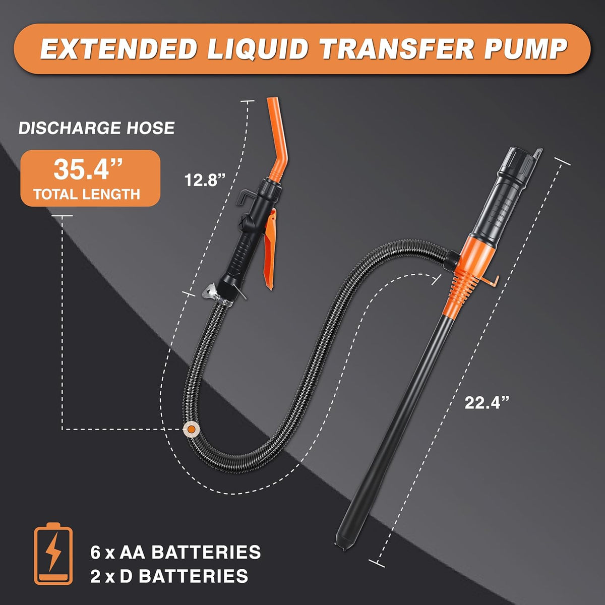 Portable Battery Operated Electric Fuel Transfer Pump, 2.2GPM, for transferring fuel oil, gasoline, diesel and water, easy to use Manual Fuel Pump, Multi-scenario Use Siphon Pumps