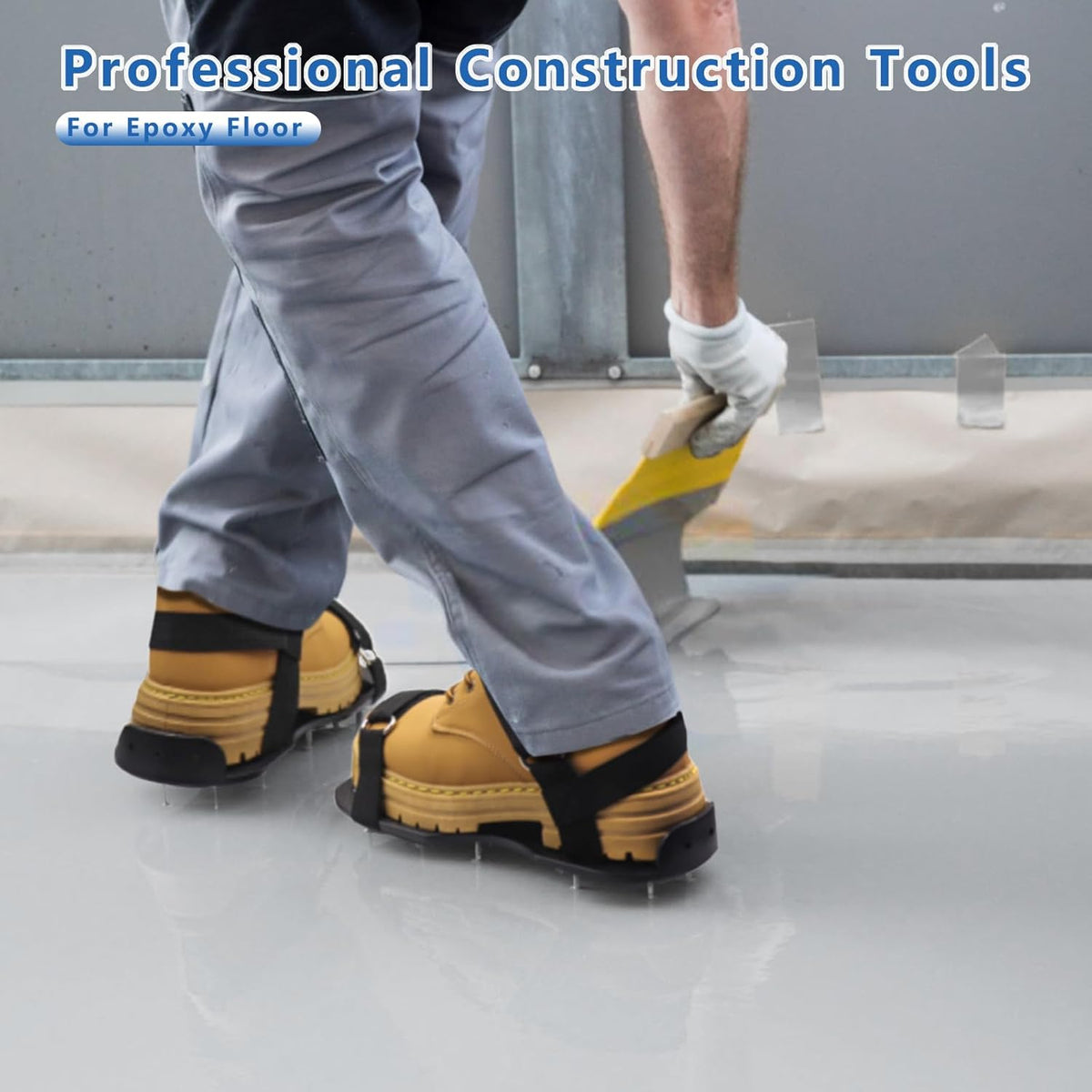 Epoxy Shoes, Fully Assembled Gunite Spiked Shoes with 3/4" Short Spikes for Epoxy Floor Coating, Self-Leveling Floor, Epoxy Garage Floors, Overlays, Cover Installation