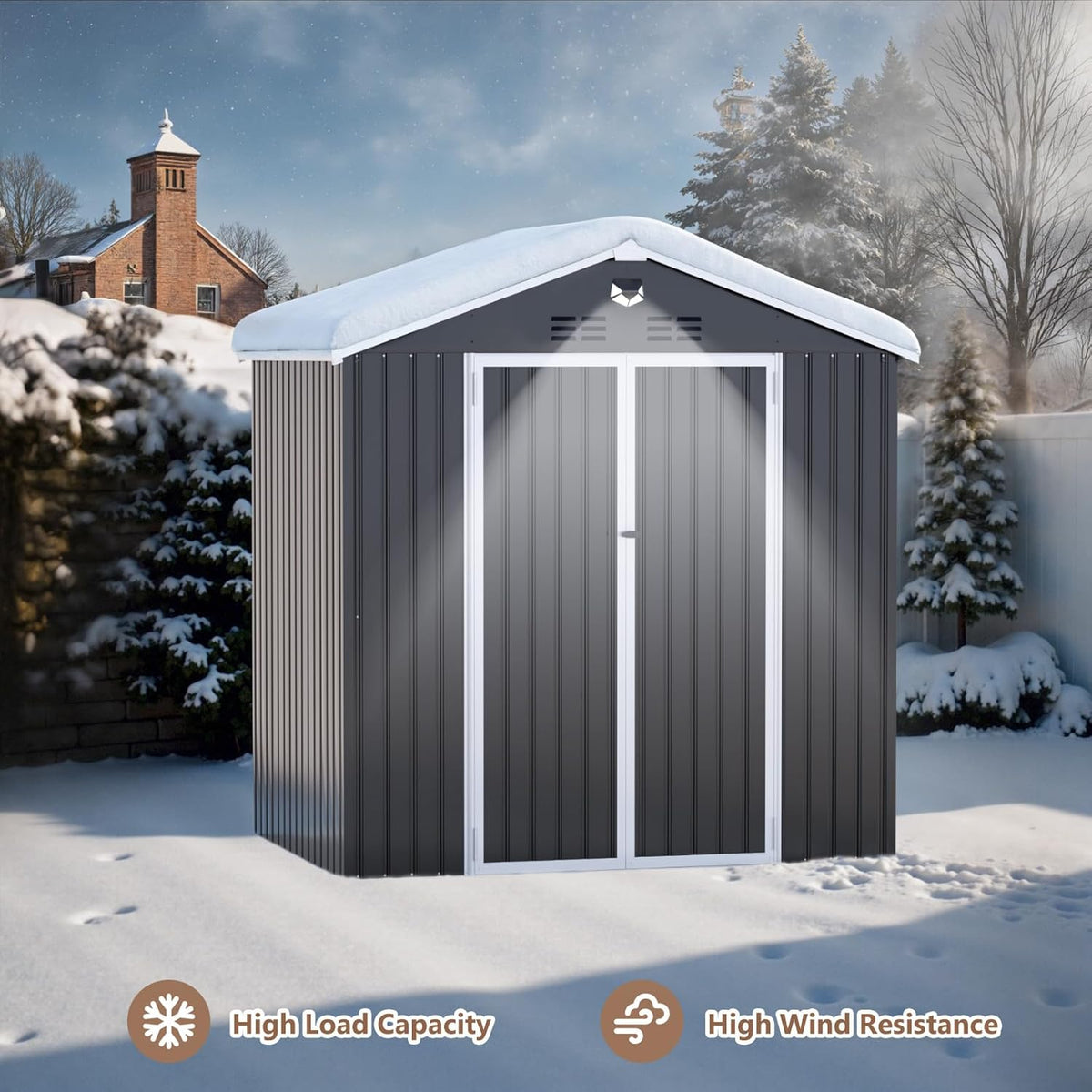8X6 FT Outdoor Storage Shed, Metal Garden Shed - Tool Storage Sheds with Lockable Doors, Waterproof Outside Storage Building for Backyard, Patio (Black; Floor Not Included)