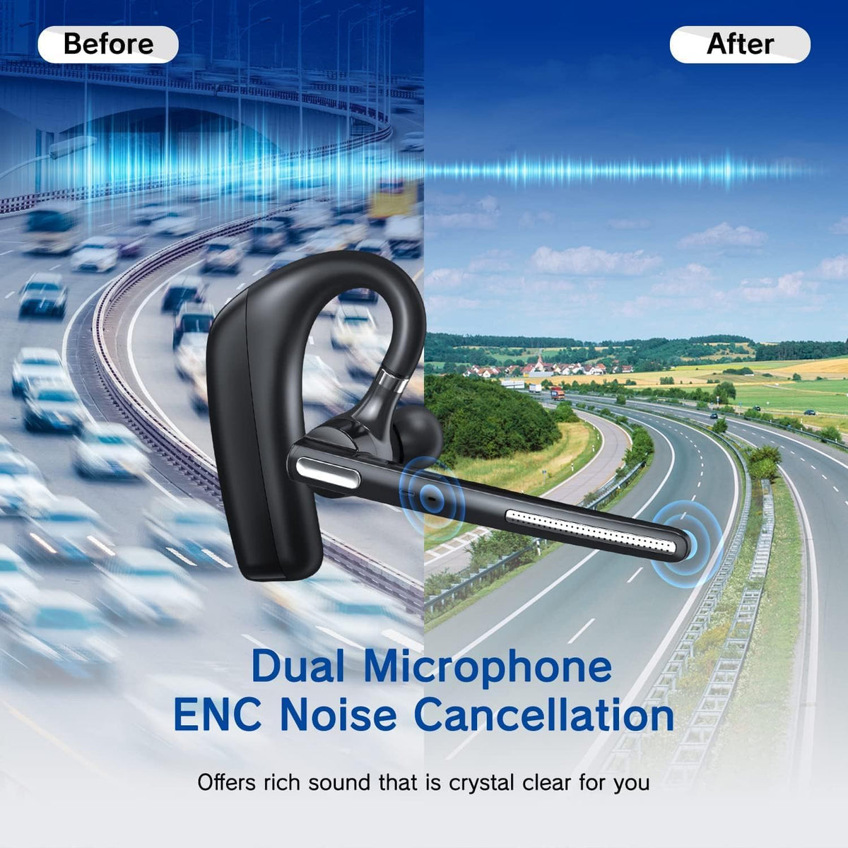 Bluetooth Headset V5.4, Wireless Bluetooth Earpiece with CVC8.0 Dual Mic Noise Cancelling, 110 Hours Talktime Hands-Free Headphones for Cell Phone, iPhone and Android, for Trucker and Business Use