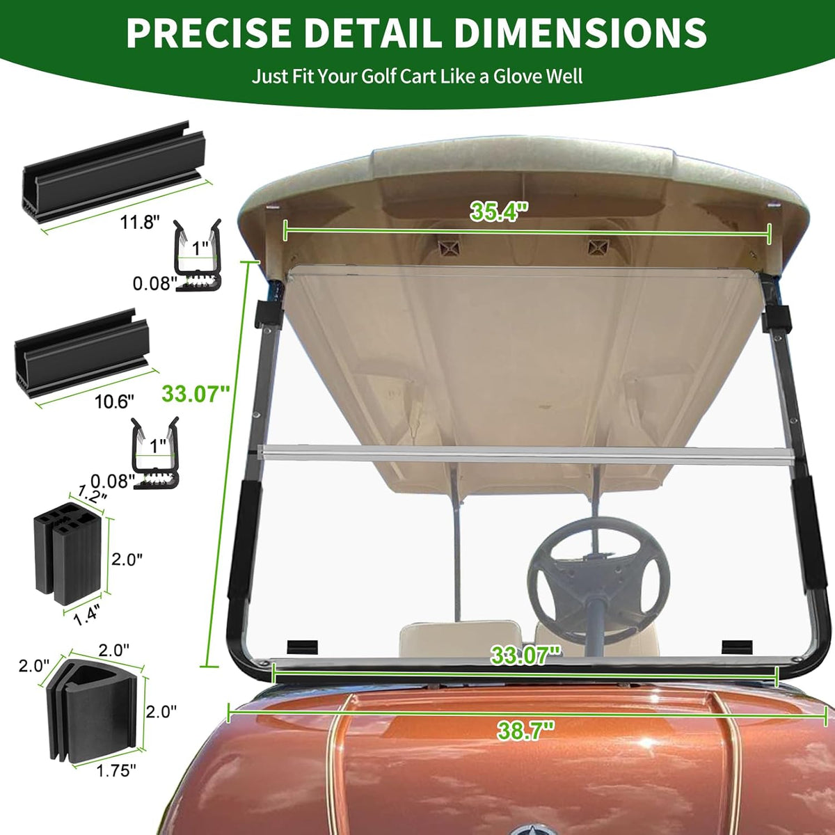 Golf Cart Foldable Windshield 3/16" (5MM) Thicken Only Fits 2003-2006 Yamaha G22, Fits 1"×1" Strut Rail Front Folding Acrylic Windshield Replacement, Included Mounting Hardware - Clear