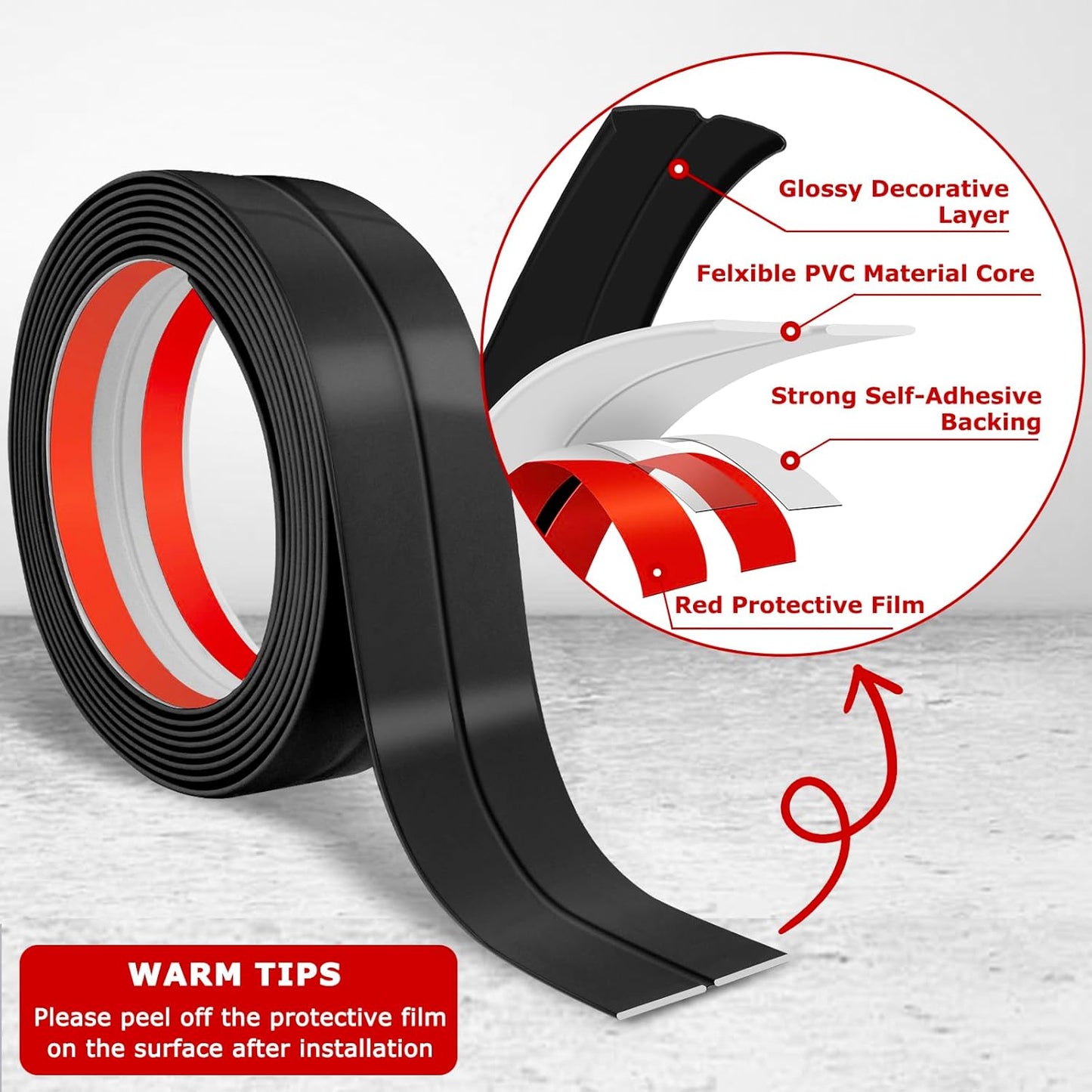 Flexible Wall Corner Protector Moulding Trim Peel and Stick Wall Corner Guards Edge Protector Self Adhesive Molding Trim Strip for Edge Ceiling (Black, 2.4 in x 40 Ft)