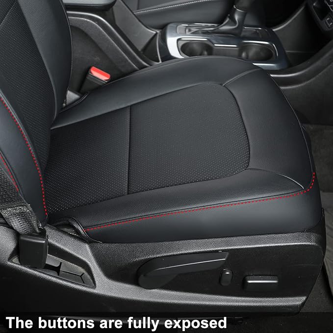 LUCKYMAN CLUB Chevy Colorado Seat Covers, fit for 2015-2022 Colorado Crew Cab Z71 LT ZR2 Work Truck with Faux Leather (Black&Red)