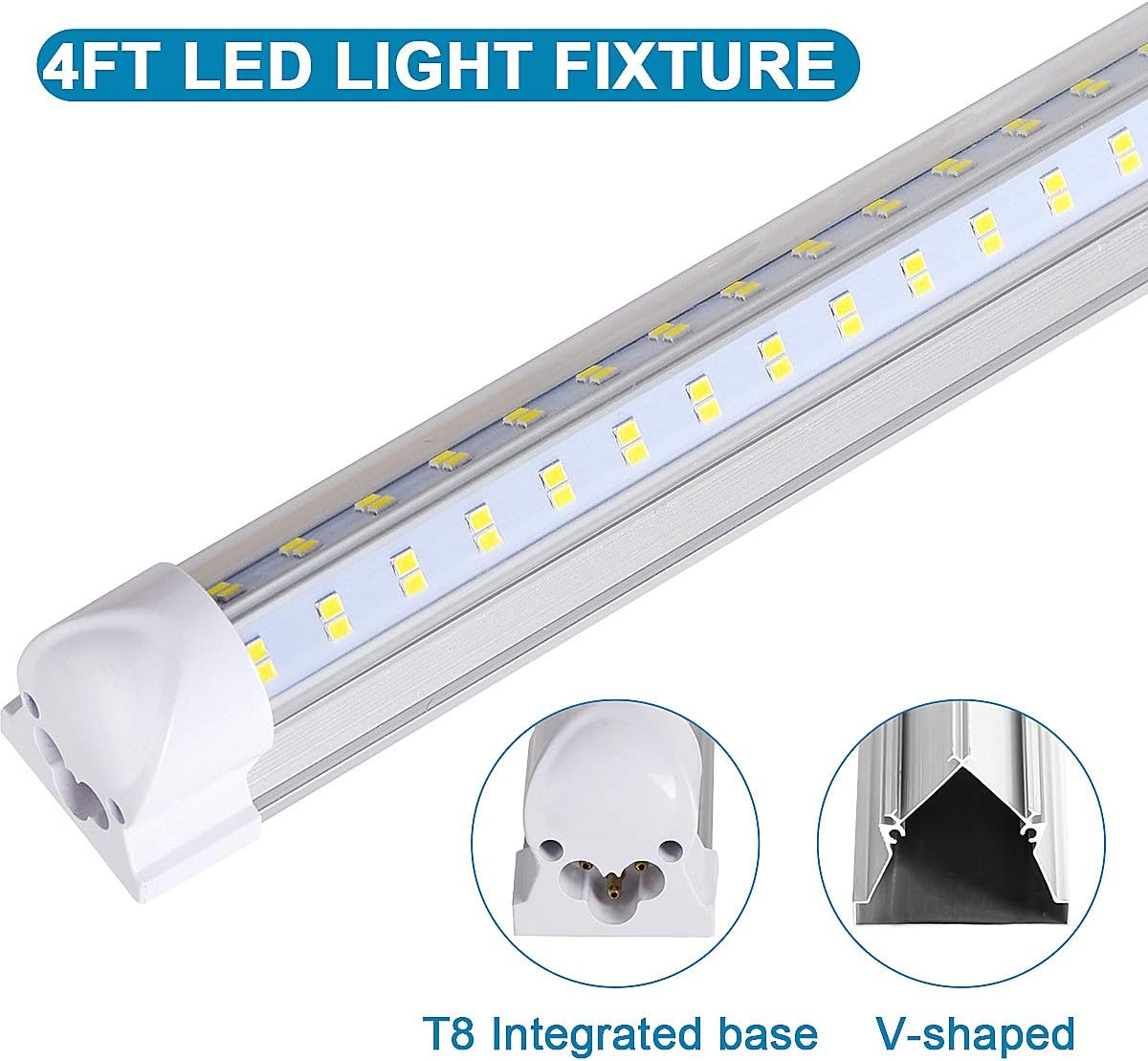 4 Pack,Led Shop Lights, 4FT Led Shop Light,60W 5000K 9500LM Clear White,Led Shop Light 4FT 110V Linkable Integrated V-Shape for Shop Garage,Warehouse,