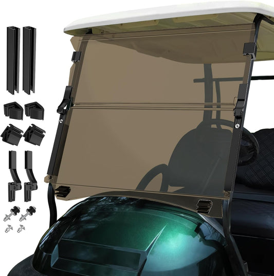 Club Car Precedent Windshield,Golf Cart Windshield for Precedent/Tempo/Onward (2004-Up)– Heavy Duty Hinges, Foldable, Anti-UV & Impact Resistant, 5MM Thick PC Material, 37.6"W X 33.2"H (tinted)