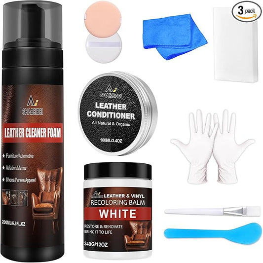 Leather Recoloring Balm Set,Leather Cleaner Restore Conditioner Mink Oil for Leather Repair Kit for Furniture Couches -Revives Repairs Scratches Leather Dye Furniture Polish (White)