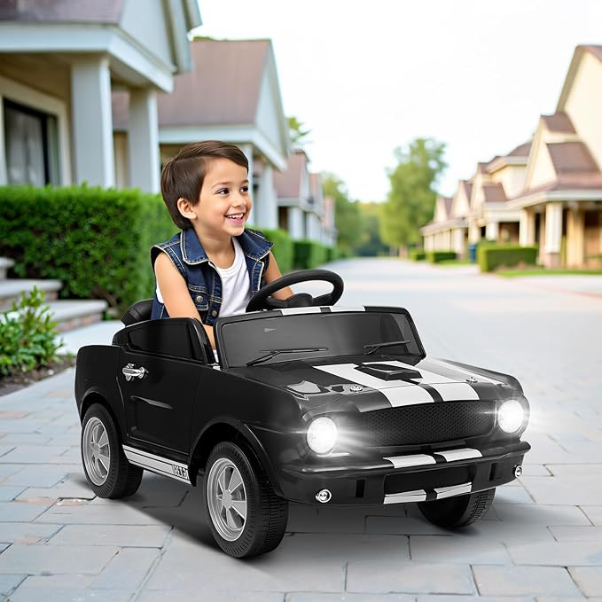 Winado 12V Licensed Shelby Electric Car for Kids, Battery Powered Ride On Toy for Toddlers with Remote Control, Upgrade Panel, Bluetooth, Shock Absorbers, Safety Belt, 3 Speeds, LED Lights - Black
