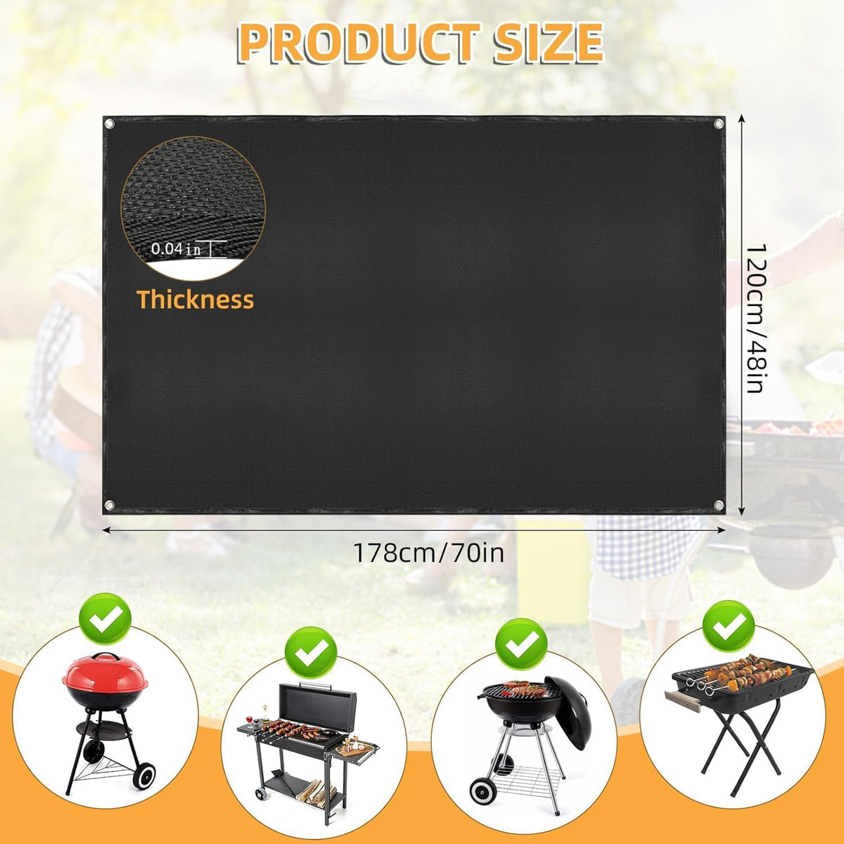 Under Grill Mat for Outdoor Grilling, 70 x 48 inches Double-Sided Fireproof Waterproof BBQ Protector for Deck and Patio Under Grill Mat for Outdoor BBQ