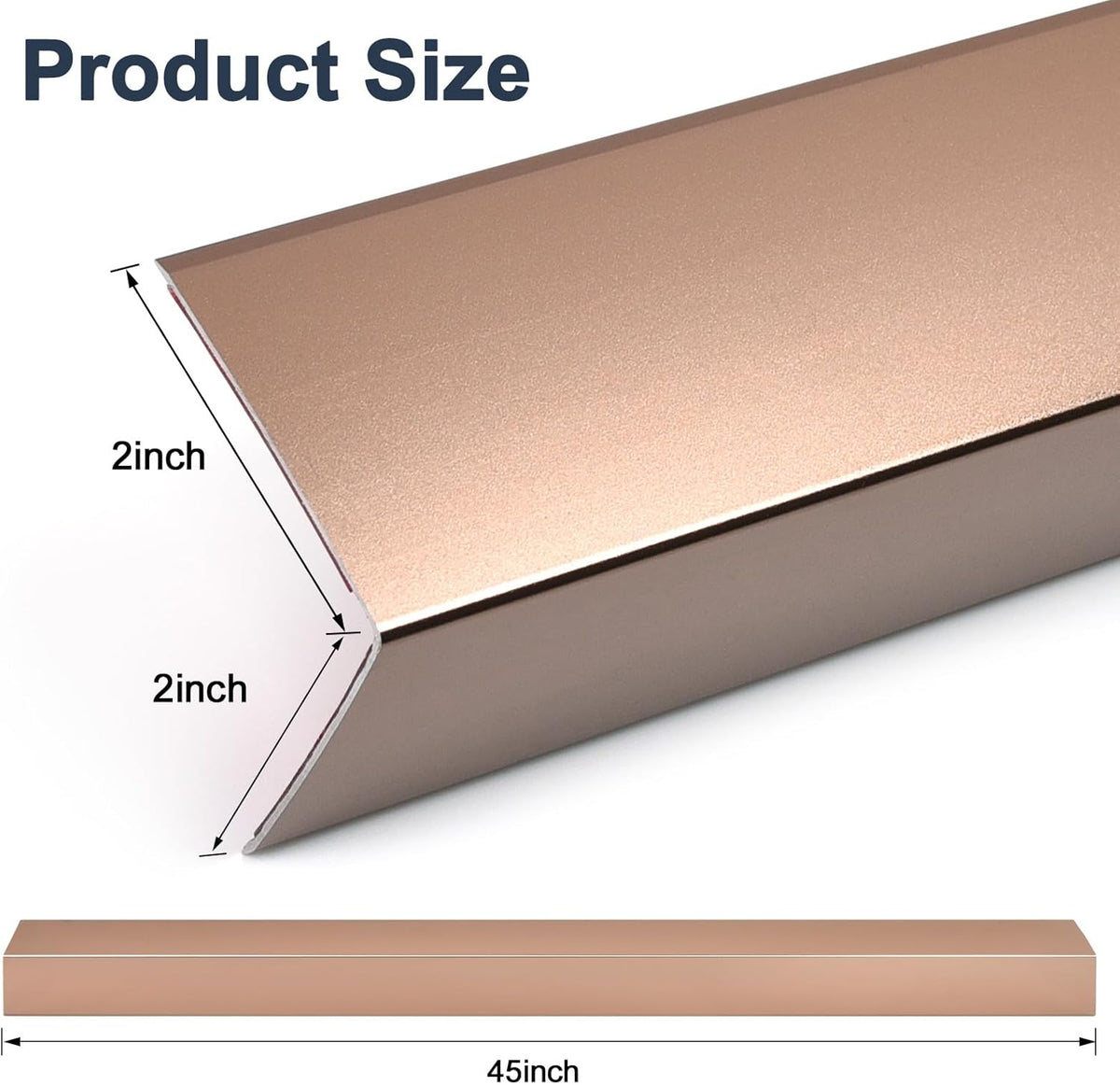 4PCS 45" Aluminum Metal Corner Protectors, Self Adhesive Corner Guards, Metal Wall Edge Protector Strip, Furniture Corner Protectors, Wall Cabinet Baseboard Decoration 45" x 2" (Rose Gold)